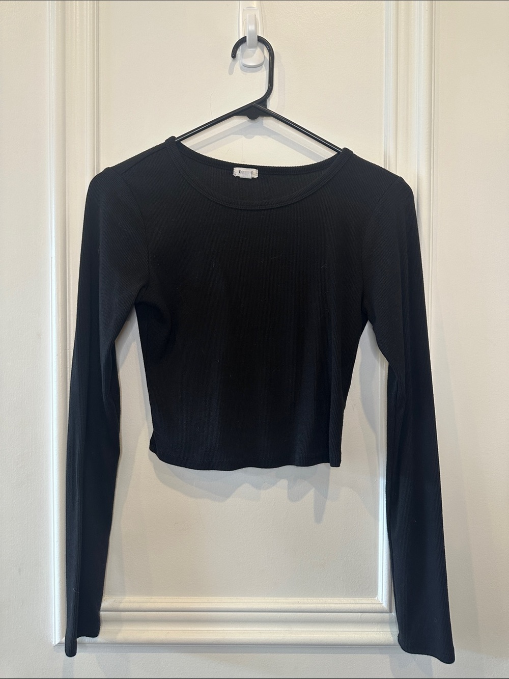 Garage Black Ribbed Long-Sleeve Crop Top
